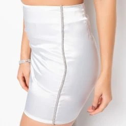 BADDIE SEASON SATIN RHINESTONE MINI SKIRT -Highlight shop baddie season satin rhinestone mini skirt white 6 6