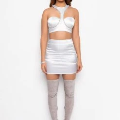 BADDIE SEASON SATIN RHINESTONE MINI SKIRT -Highlight shop baddie season satin rhinestone mini skirt white 7 7