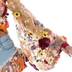 BOTANICAL BEAUTY CROPPED SHEER SLEEVE TOP -Highlight shop botanical beauty cropped sheer sleeve top nude 7 7