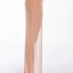 DISCO DOLL EMBELLISHED HIGH SLIT MESH MAXI SKIRT -Highlight shop disco doll embellished high slit mesh maxi skirt light brown 5 5