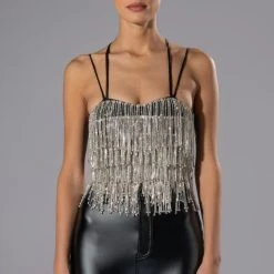 DRIPPIN RHINESTONE FRINGE CORSET -Highlight shop drippin rhinestone fringe corset black 4 4