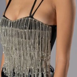 DRIPPIN RHINESTONE FRINGE CORSET -Highlight shop drippin rhinestone fringe corset black 7 7