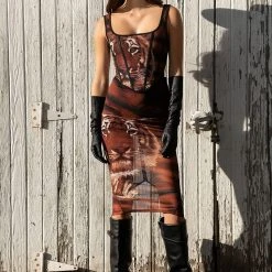 EYE OF THE TIGER MESH MIDI SKIRT -Highlight shop eye of the tiger mesh midi skirt multi 7 7