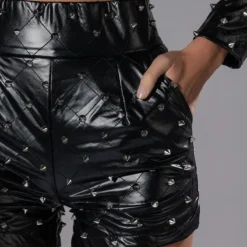 HBIC FAUX LEATHER SPIKE DETAILED SHORT 11 HBIC FAUX LEATHER SPIKE DETAILED SHORT -Highlight shop hbic faux leather spike detailed short black silver 10 10