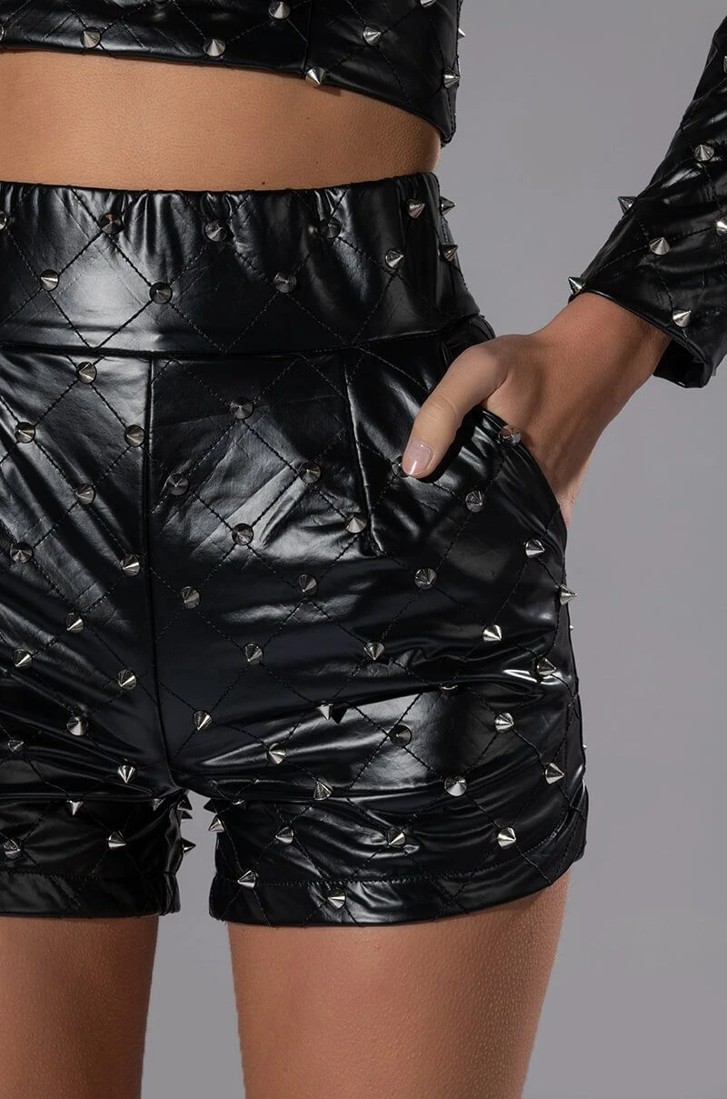 HBIC FAUX LEATHER SPIKE DETAILED SHORT HBIC FAUX LEATHER SPIKE DETAILED SHORT -Highlight shop hbic faux leather spike detailed short black silver 10 10