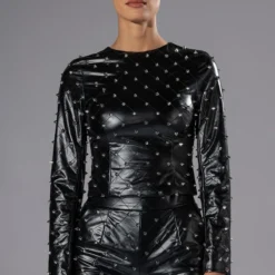 HBIC FAUX LEATHER SPIKE DETAILED SHORT 5 HBIC FAUX LEATHER SPIKE DETAILED SHORT -Highlight shop hbic faux leather spike detailed short black silver 4 4