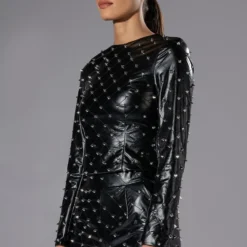 HBIC FAUX LEATHER SPIKE DETAILED SHORT 6 HBIC FAUX LEATHER SPIKE DETAILED SHORT -Highlight shop hbic faux leather spike detailed short black silver 5 5