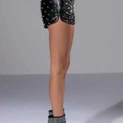 HBIC FAUX LEATHER SPIKE DETAILED SHORT 9 HBIC FAUX LEATHER SPIKE DETAILED SHORT -Highlight shop hbic faux leather spike detailed short black silver 8 8