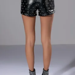 HBIC FAUX LEATHER SPIKE DETAILED SHORT 10 HBIC FAUX LEATHER SPIKE DETAILED SHORT -Highlight shop hbic faux leather spike detailed short black silver 9 9