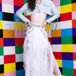 I AM ME CLYDE RAINBOW RHINESTONE CORD DENIM BELT -Highlight shop i am me clyde rainbow rhinestone cord denim belt medium blue denim 5 5