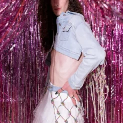 I AM ME CLYDE RAINBOW RHINESTONE CORD DENIM BELT -Highlight shop i am me clyde rainbow rhinestone cord denim belt medium blue denim 6 6