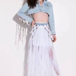 I AM ME CLYDE RAINBOW RHINESTONE CORD DENIM BELT -Highlight shop i am me clyde rainbow rhinestone cord denim belt medium blue denim 9 9