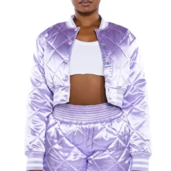 NO CAP QUILTED SATIN DOLPHIN SHORTS IN LILAC -Highlight shop no cap quilted satin dolphin shorts in lilac light purple 5 5