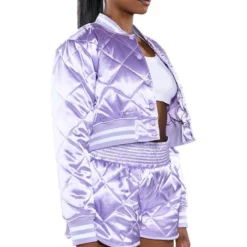 NO CAP QUILTED SATIN DOLPHIN SHORTS IN LILAC -Highlight shop no cap quilted satin dolphin shorts in lilac light purple 6 6