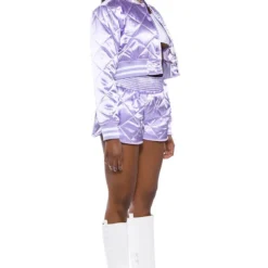 NO CAP QUILTED SATIN DOLPHIN SHORTS IN LILAC -Highlight shop no cap quilted satin dolphin shorts in lilac light purple 8 8