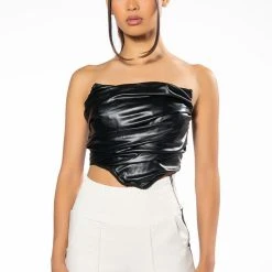 PIPE UP FAUX LEATHER CORSET -Highlight shop pipe up faux leather corset black 4 4