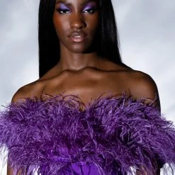 REGAL OFF THE SHOULDER FEATHER CORSET -Highlight shop regal off the shoulder feather corset purple 1 1 c1 c1 c1 c1