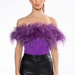 REGAL OFF THE SHOULDER FEATHER CORSET -Highlight shop regal off the shoulder feather corset purple 3 3 c1 c1 c1