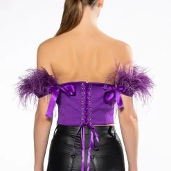 REGAL OFF THE SHOULDER FEATHER CORSET -Highlight shop regal off the shoulder feather corset purple 5 5 c1 c1 c1