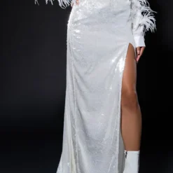 RESOLUTIONS SEQUIN SLIT MAXI SKIRT -Highlight shop resolutions sequin slit maxi skirt white 1 1 c1