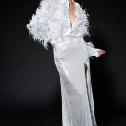 RESOLUTIONS SEQUIN SLIT MAXI SKIRT -Highlight shop resolutions sequin slit maxi skirt white 2 2 c1