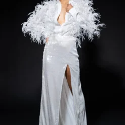 RESOLUTIONS SEQUIN SLIT MAXI SKIRT -Highlight shop resolutions sequin slit maxi skirt white 3 3 c1