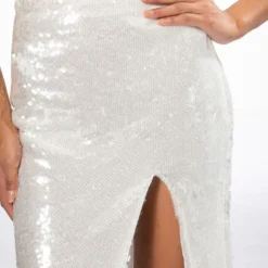 RESOLUTIONS SEQUIN SLIT MAXI SKIRT -Highlight shop resolutions sequin slit maxi skirt white 7 7