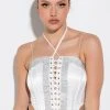 SELF CONTROL LACE UP RHINESTONE SATIN CORSET -Highlight shop self control lace up rhinestone satin corset white 1 1
