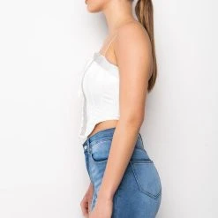 SELF CONTROL LACE UP RHINESTONE SATIN CORSET -Highlight shop self control lace up rhinestone satin corset white 5 5