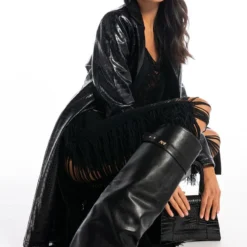 SHREDDED HIGH WAIST KNIT PANTS -Highlight shop shredded high waist knit pants black 4 4 c1