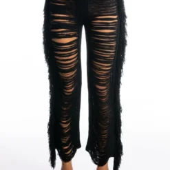 SHREDDED HIGH WAIST KNIT PANTS -Highlight shop shredded high waist knit pants black 5 5 c1