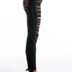 SHREDDED HIGH WAIST KNIT PANTS -Highlight shop shredded high waist knit pants black 6 6 c1