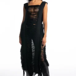 SHREDDED HIGH WAIST KNIT PANTS -Highlight shop shredded high waist knit pants black 9 9 c1